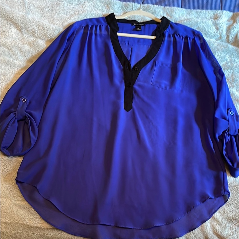 Women's Blue Blouse with Black Trim